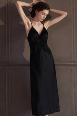 Black Cross Lace Silk Slip & Robe Set