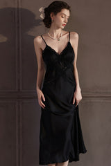 Black Cross Lace Silk Slip & Robe Set