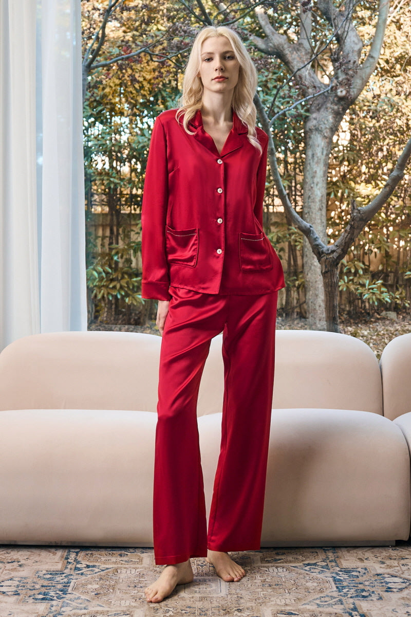 Jeweled Pocket Silk Pajama Set