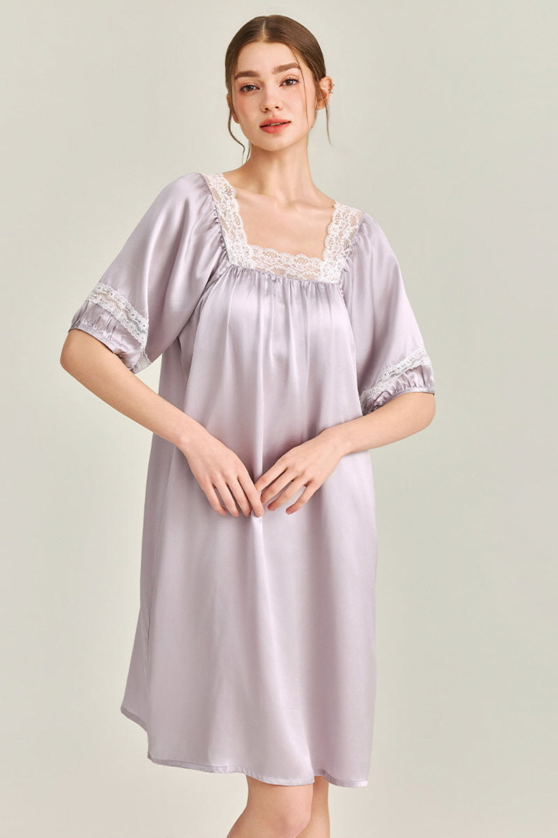 Silk Square Neck Lace Sleepwear