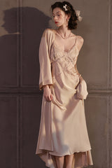 Champagne Cross Lace Silk Slip & Robe Set