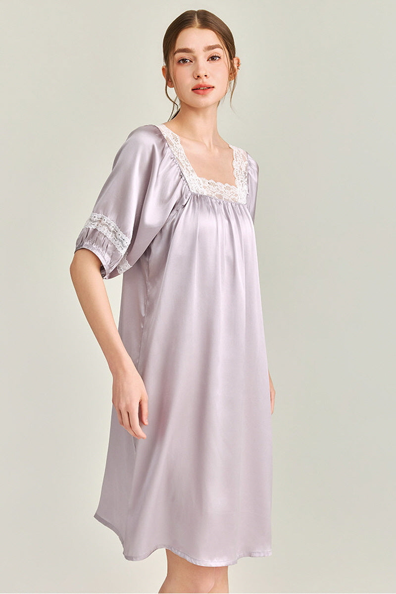 Silk Square Neck Lace Sleepwear
