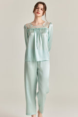 Lace-Shoulder Silk Pajama Set