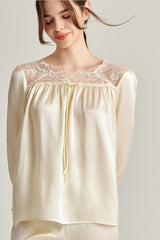 Lace-Shoulder Silk Pajama Set
