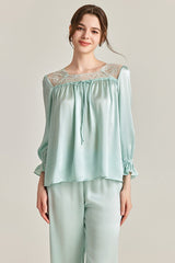 Lace-Shoulder Silk Pajama Set