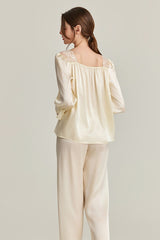 Lace-Shoulder Silk Pajama Set