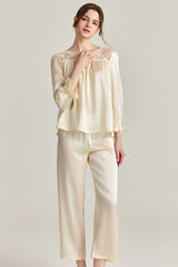 Lace-Shoulder Silk Pajama Set