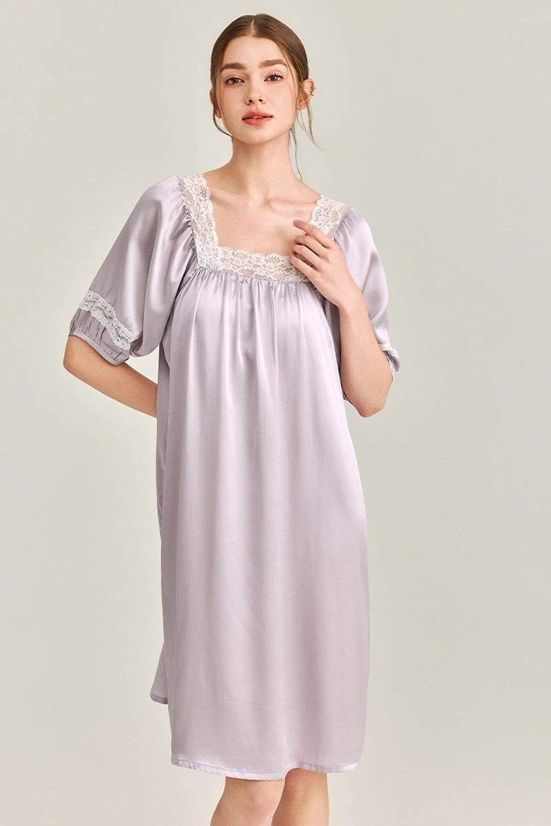 Silk Square Neck Lace Sleepwear