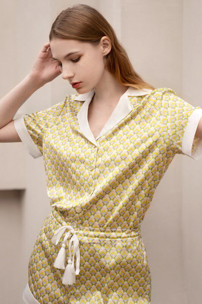 Retro Geo Silk Short Set
