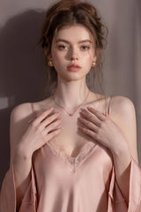Pink Backless Silk Slip & Robe set