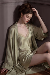 Olive Backless Silk Slip & Robe set