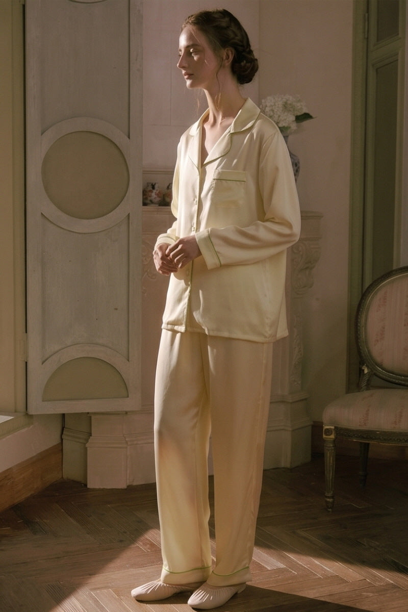 Yellow Tailored Edge Silk Pajamas