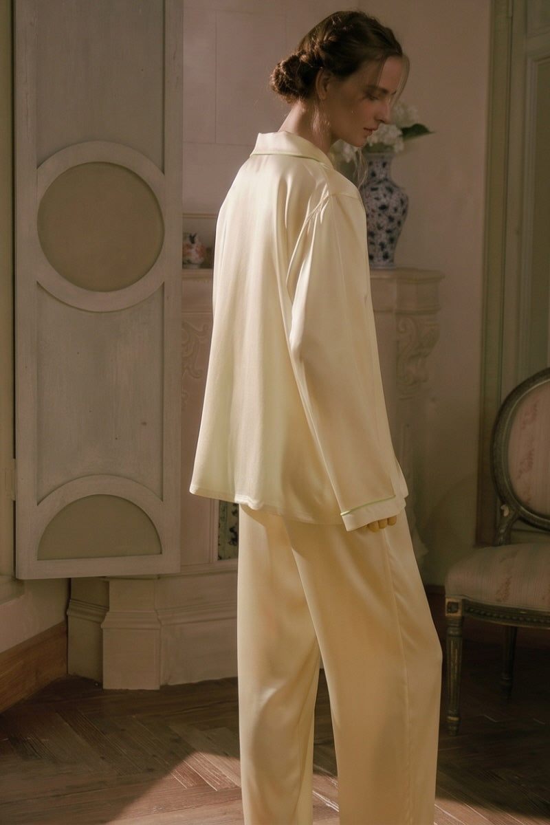 Yellow Tailored Edge Silk Pajamas