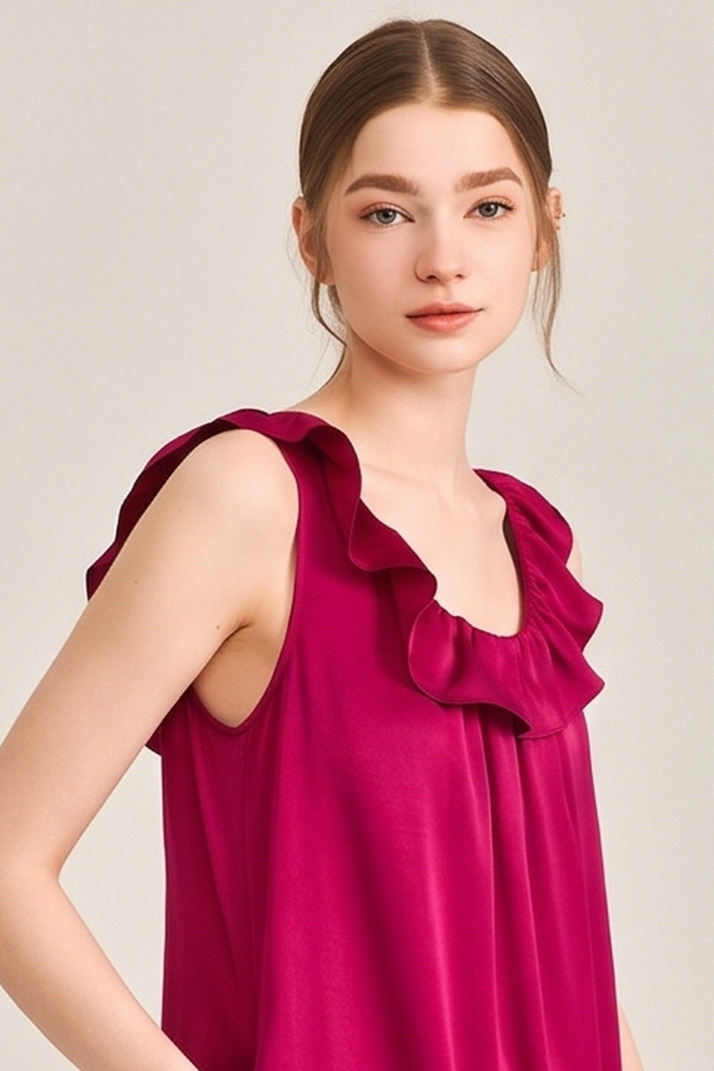 Red Ruffle Backless Silk Slip Dress