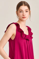 Red Ruffle Backless Silk Slip Dress