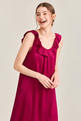 Red Ruffle Backless Silk Slip Dress