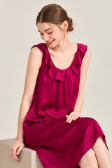 Red Ruffle Backless Silk Slip Dress