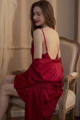 Red Fluid Cowl Silk Slip & Robe Set