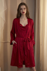 Red Fluid Cowl Silk Slip & Robe Set