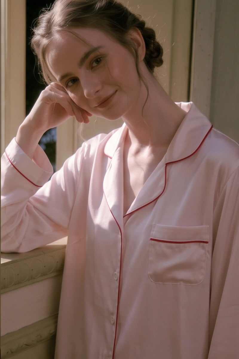 Pink Tailored Edge Silk Pajamas
