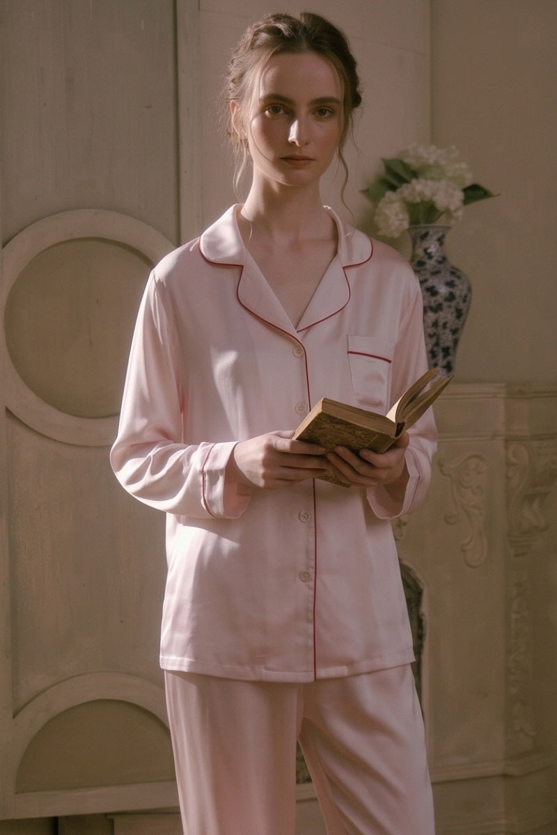 Pink Tailored Edge Silk Pajamas