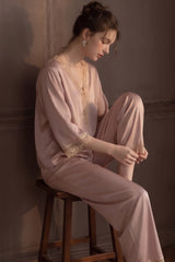 Pink V-Neck Enchanted Lace Silk Set