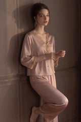 Pink V-Neck Enchanted Lace Silk Set