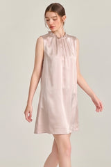 Champagne Ruffle Neck Silk Sleeveless Dress