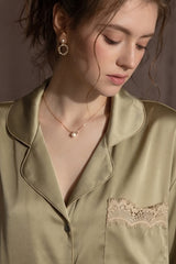 Olive Elegant Lace-Trimmed Silk Sleep Shirt