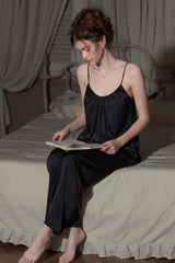 Black Silk Shirred Camisole & Trousers Set