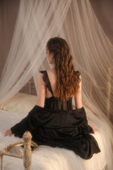 Black Angelic Embroidery Silk Slip & Robe Set