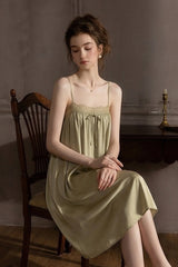 Olive Petit Ribbon Shirring Silk Mini Slip