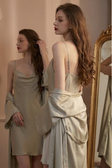 Green Fluid Cowl Silk Slip & Robe Set