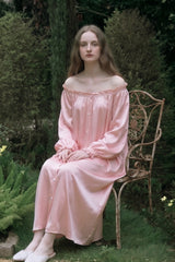 Pink Shirred Neck Silk Maxi Sleep Dress