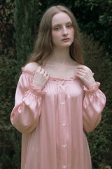 Pink Shirred Neck Silk Maxi Sleep Dress