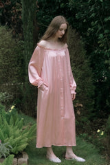 Pink Shirred Neck Silk Maxi Sleep Dress