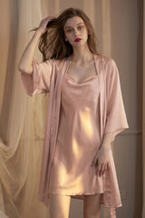Pink Fluid Cowl Silk Slip & Robe Set