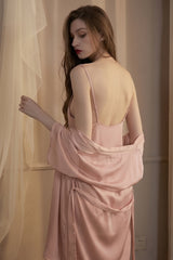 Pink Fluid Cowl Silk Slip & Robe Set
