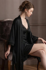 Black Midnight Muse Lace Slip & Robe Set