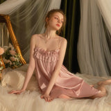 Pink Double Ruffle Silk Nightdress