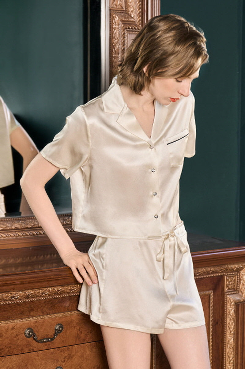 Cropped Silk Satin Pajama Set