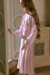 Ribbon-Tie Silk Puff Sleeve Sleep Dress
