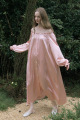 Pink Shirred Neck Silk Maxi Sleep Dress