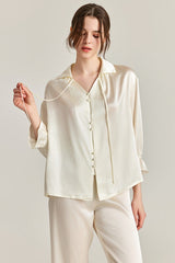 Tie-Neck Silk Pajama Set