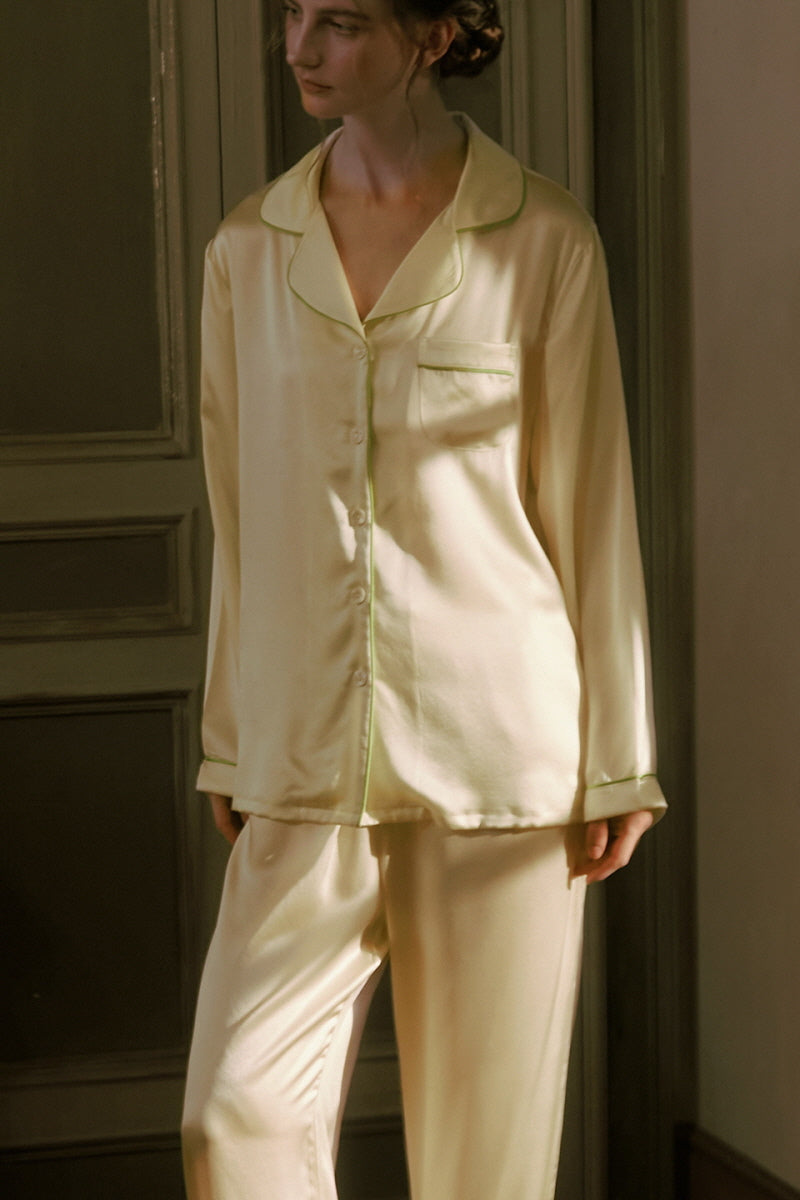 Yellow Tailored Edge Silk Pajamas