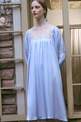 Blue Silk Puff Sleeve Lace Sleep Dress