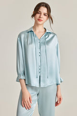 Tie-Neck Silk Pajama Set