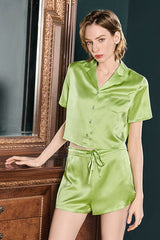 Cropped Silk Satin Pajama Set