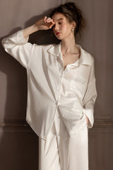 White Minimal Silk Pajama Set
