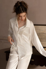 White Minimal Silk Pajama Set